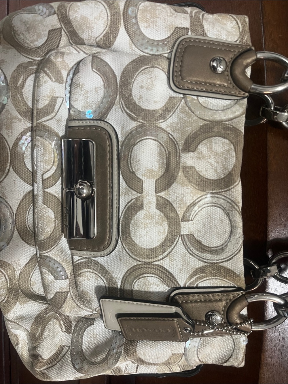 Coach Beige & Khaki Signature Canvas Shoulder Bag